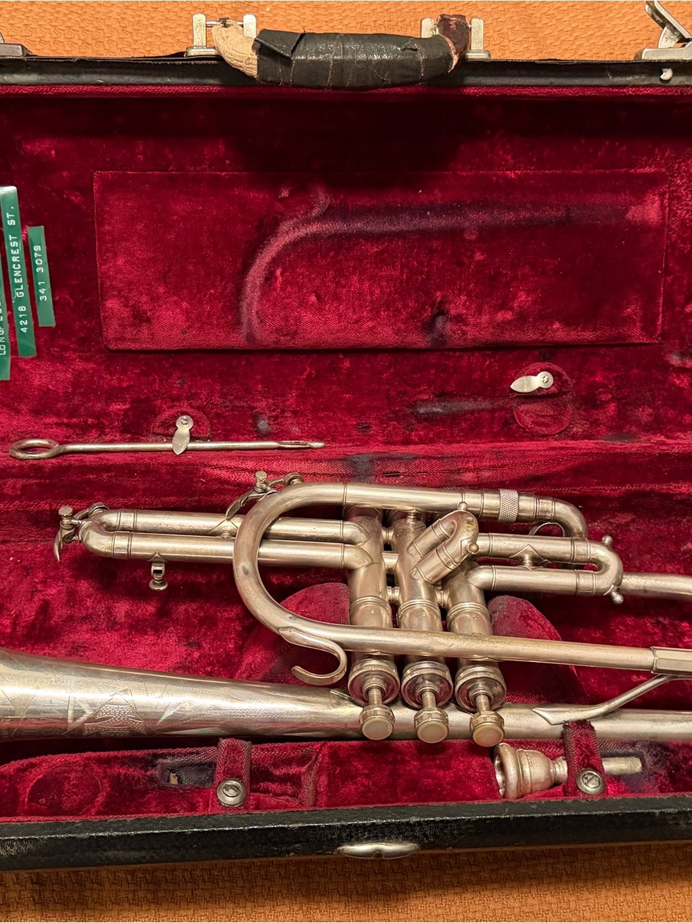 Antique 1918-1920 King Master Model Cornet Satin Silver With Case, Mouth Piece